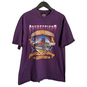 Vintage 90s Harley Davidson T-Shirt Size Large 1997Connecticut State Hog Rally